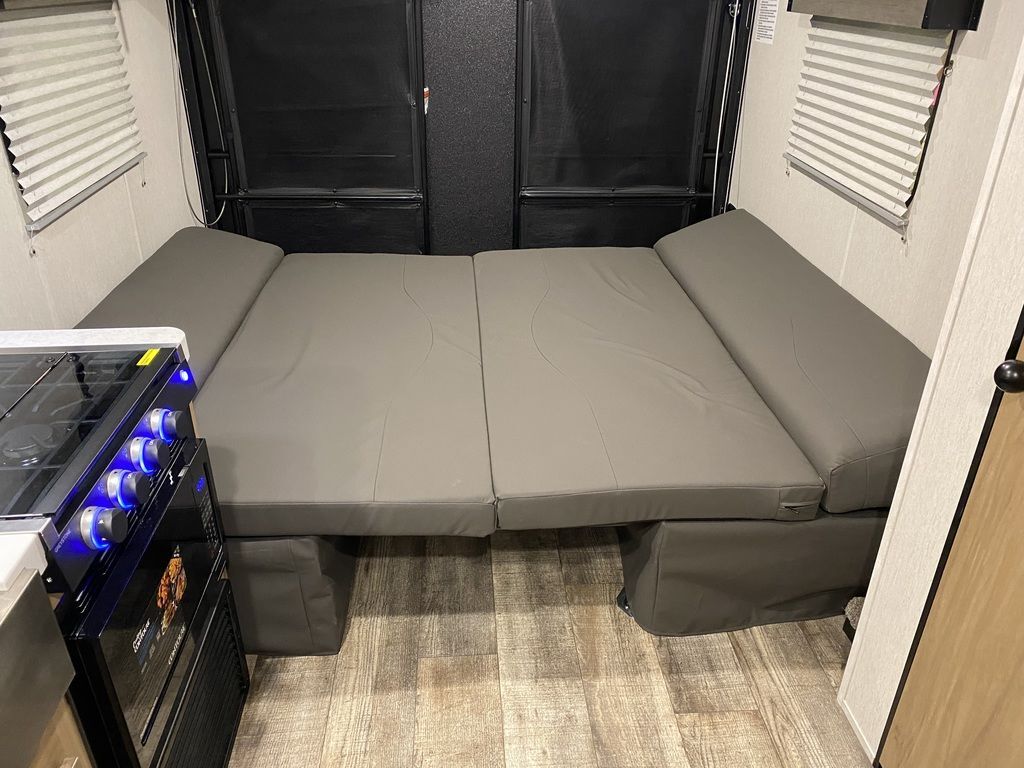 Dinette converted into a bed. 