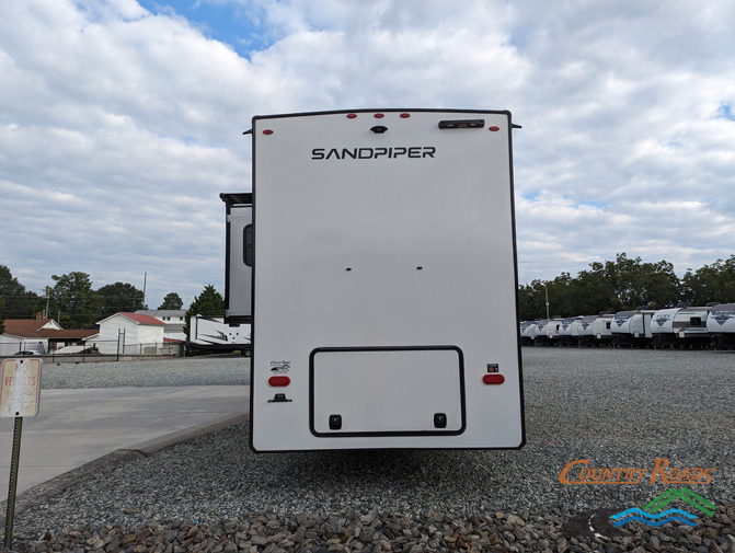 Rear view of the New 2024 Forest River SANDPIPER 391FLRB Fifth Wheel RV.