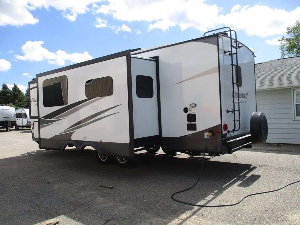 Side view of the New 2024 Forest River Flagstaff Super Lite 26RBWS Travel Trailer RV.