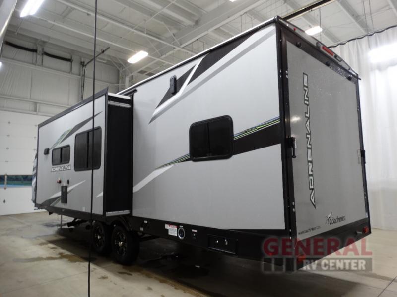 Side view of the New 2024 Coachmen RV Adrenaline 29SS Travel Trailer Toy Hauler RV.