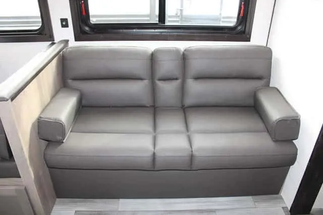 Living space with leather seats.