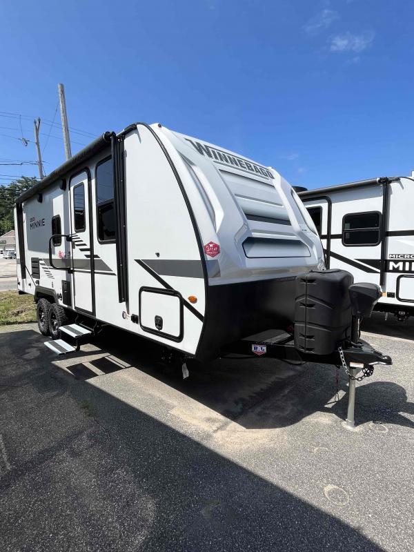 Side view of the New 2022 Winnebago Micro Minnie 2306BHS Micro Minnie Travel Trailer RV.