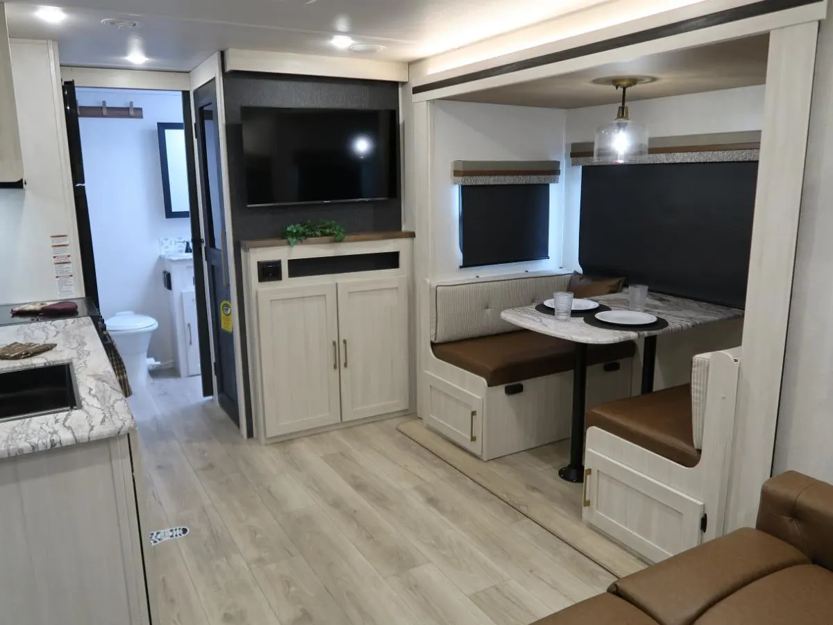 Dinette with pull-out storage drawers.