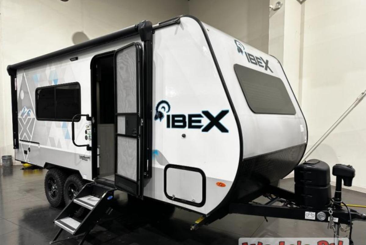 Side view of the New 2022 Forest River RV IBEX 19RBM Travel Trailer RV.