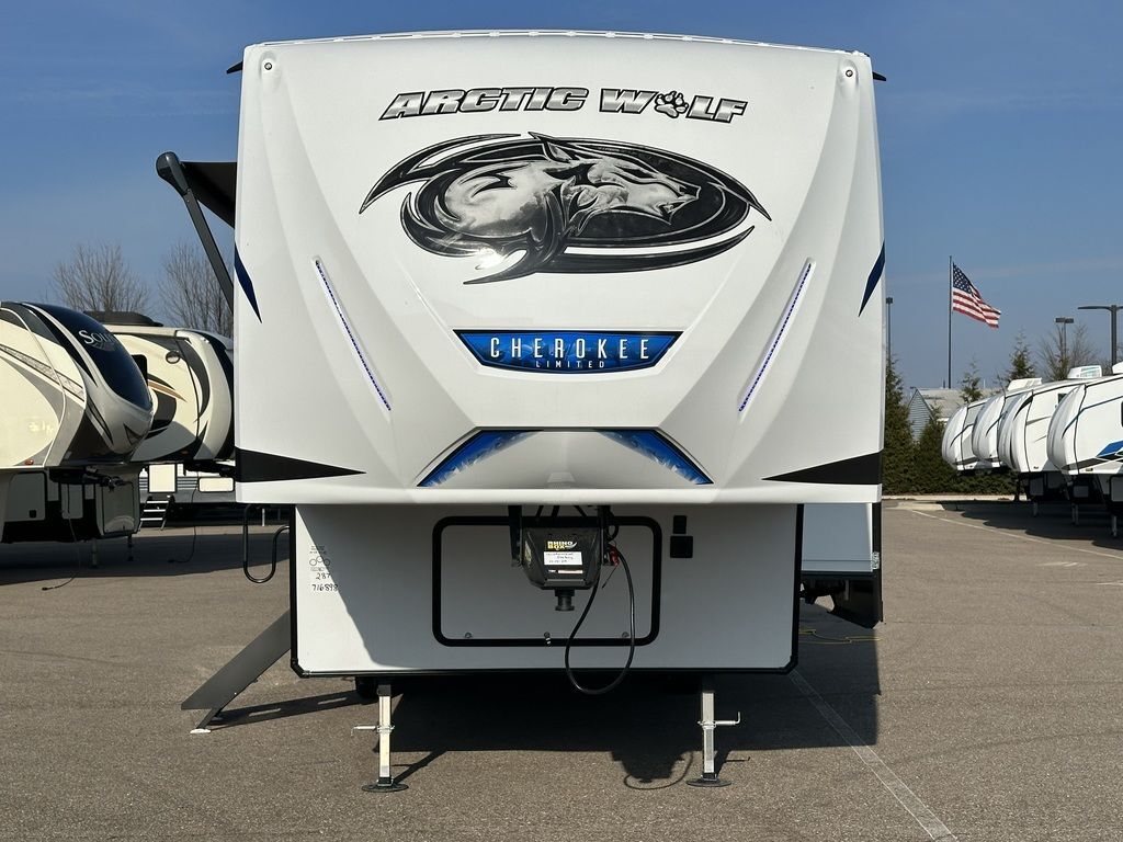 Front view of the New 2024 Forest River Arctic Wolf 287BH Fifth Wheel RV.