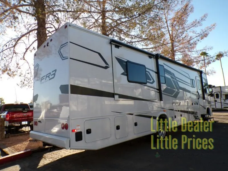 Side view of the New 2024 Forest River RV FR3 34DS Class A RV.