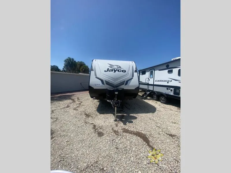 Front view of the New 2022 Jayco Jay Feather 22RB Travel Trailer RV.