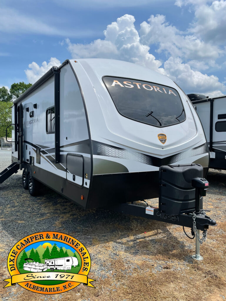 Front view of the New 2022 Dutchmen ASTORIA 2203RB Travel Trailer RV.