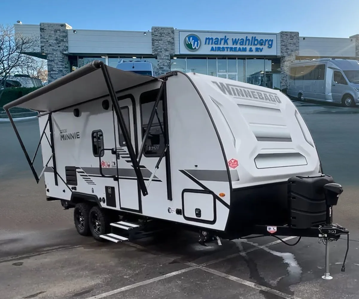 Side view of the New 2022 Winnebago Micro Minnie 2306BHS Travel Trailer RV.