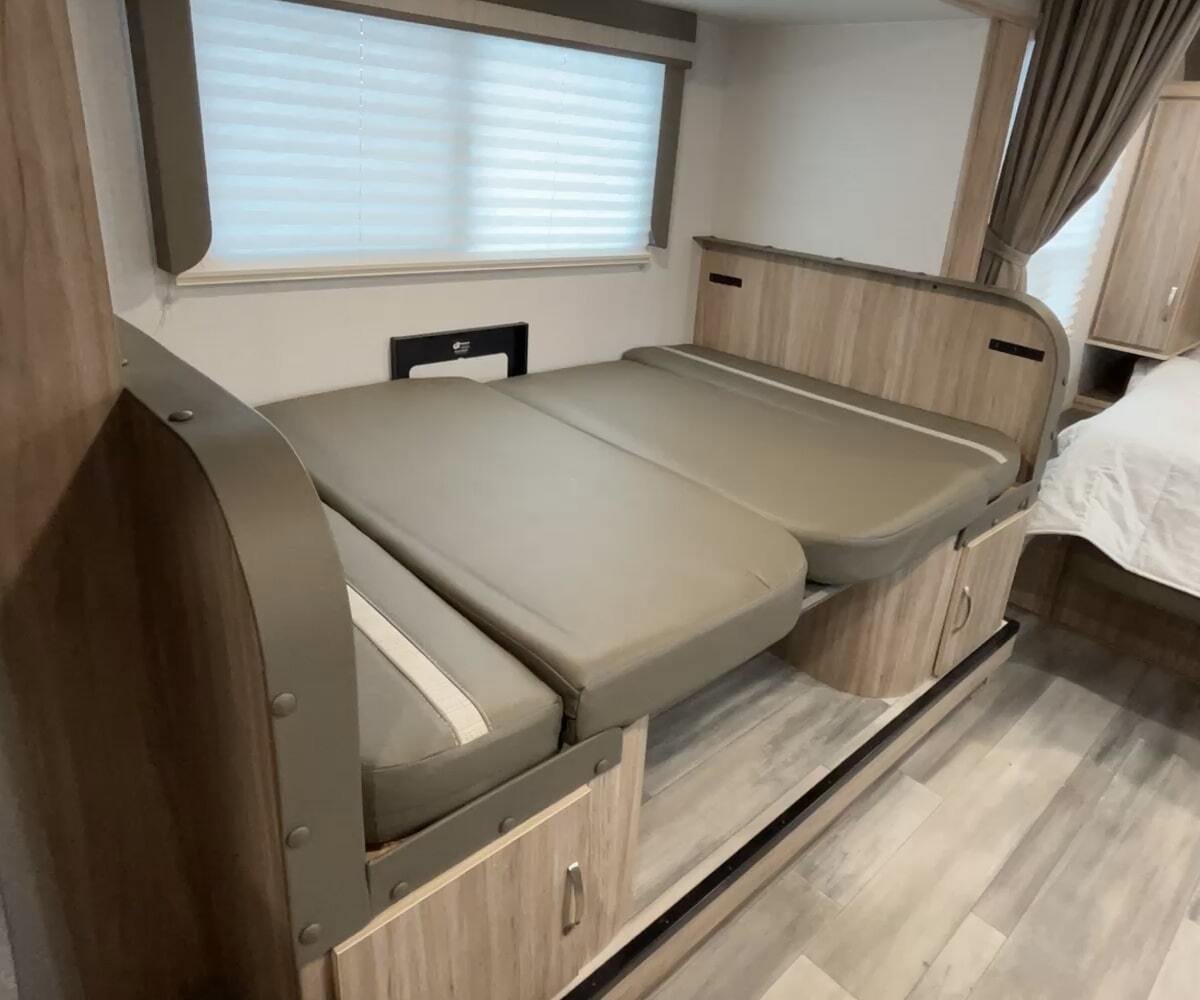 Dinette converted into a bed. 