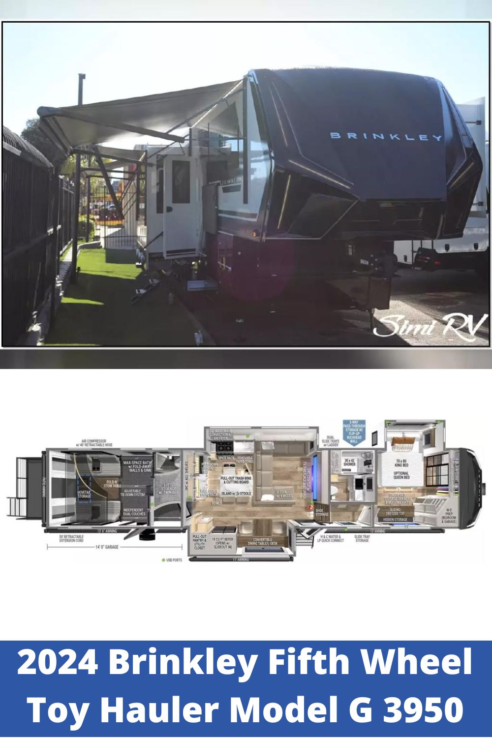 New 2024 Brinkley Fifth Wheel Toy Hauler RV Model G 3950 (Floor Plan)