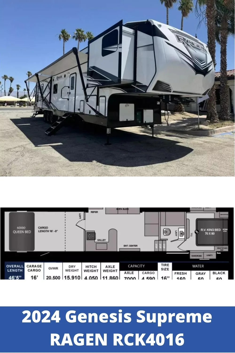 New 2024 Genesis Supreme RV Fifth Wheel Toy Hauler RV RAGEN RCK4016 (Floor Plan)