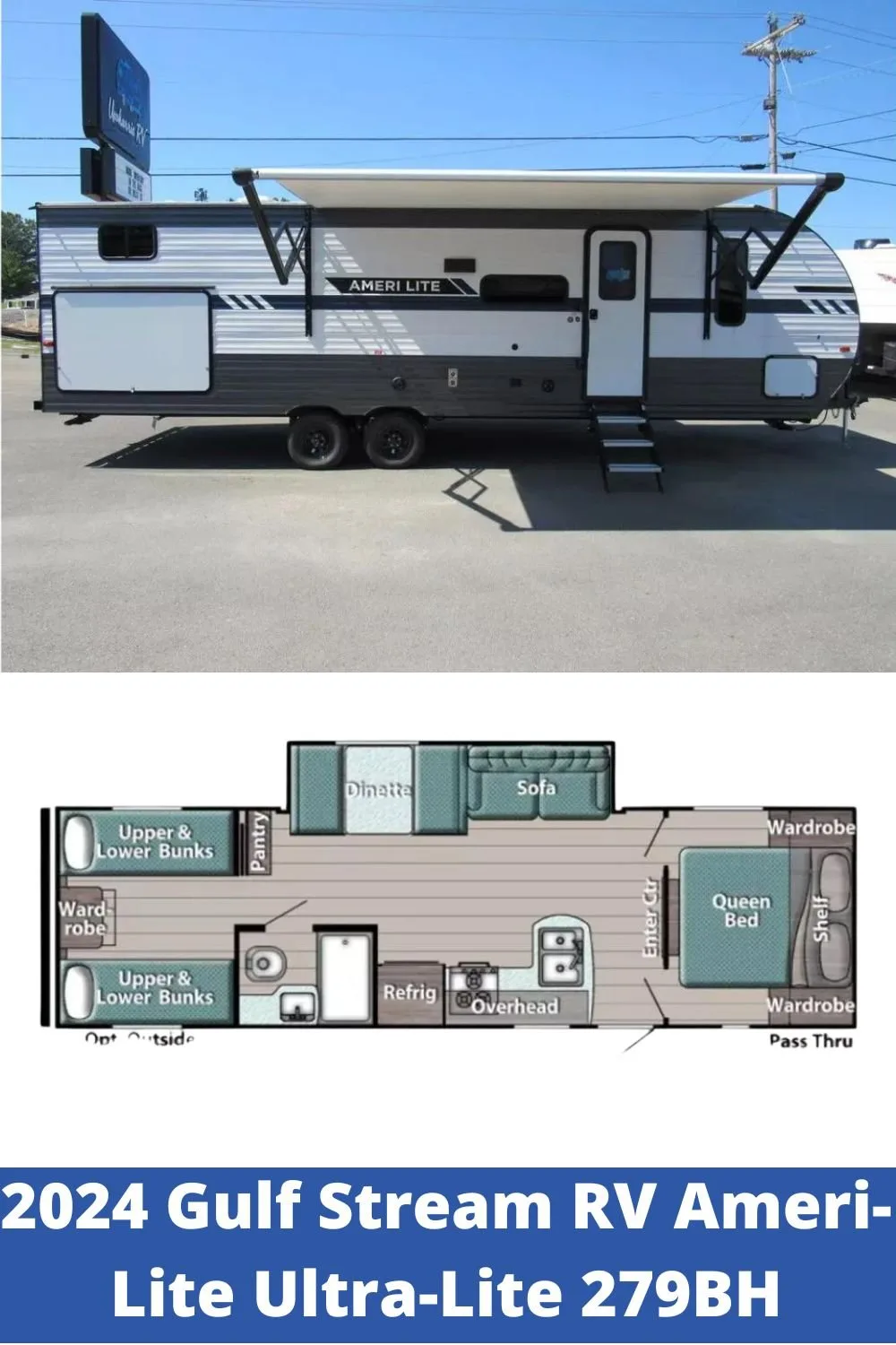 New 2024 Gulf Stream Travel Trailer RV Ameri-Lite Ultra-Lite 279BH (Floor Plan)