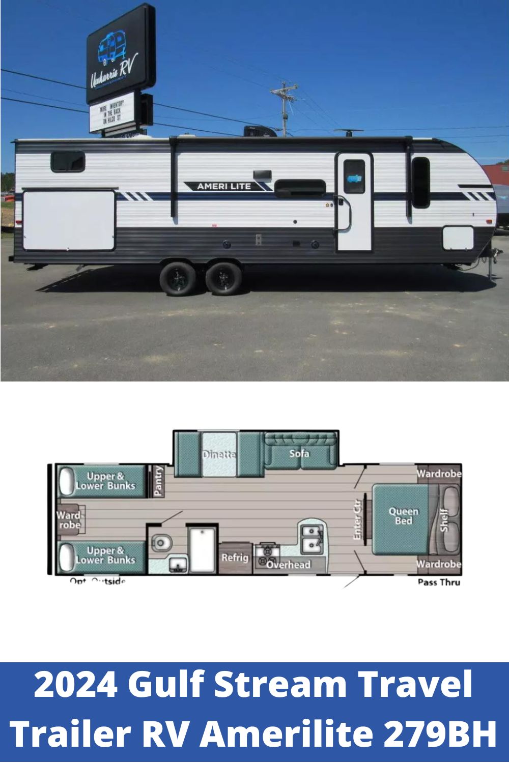 New 2024 Gulf Stream Travel Trailer RV Amerilite 279BH (Floor Plan)