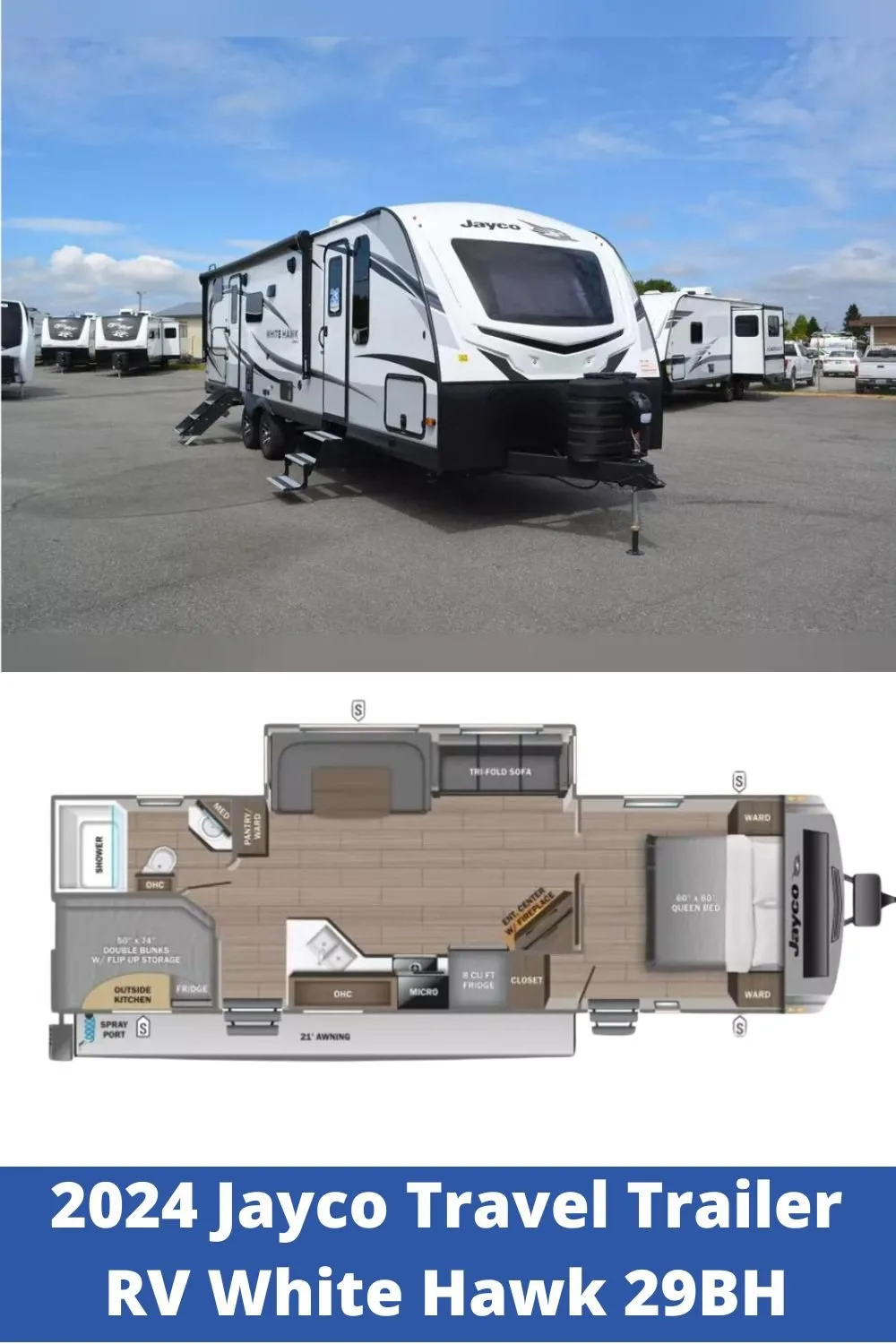 New 2024 Jayco Travel Trailer RV White Hawk 29BH (Floor Plan)