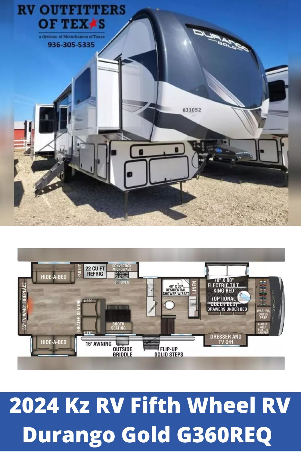 New 2024 Kz RV Fifth Wheel RV Durango Gold G360REQ (Floor Plan)