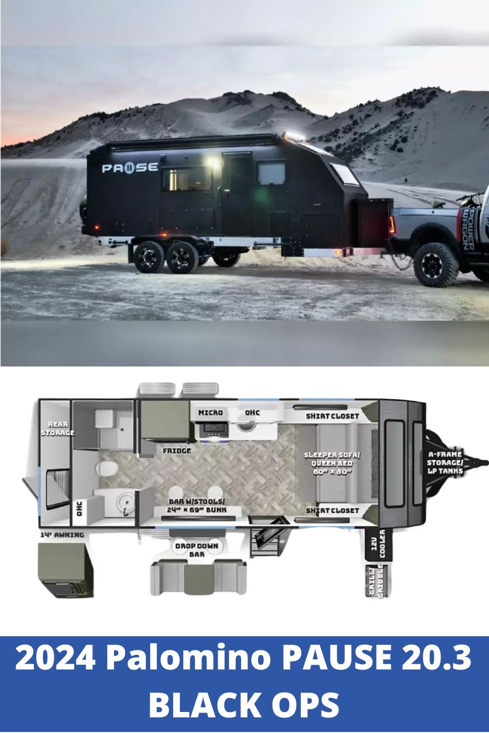 New 2024 Palomino Travel Trailer RV PAUSE 20.3 BLACK OPS (Floor Plan)