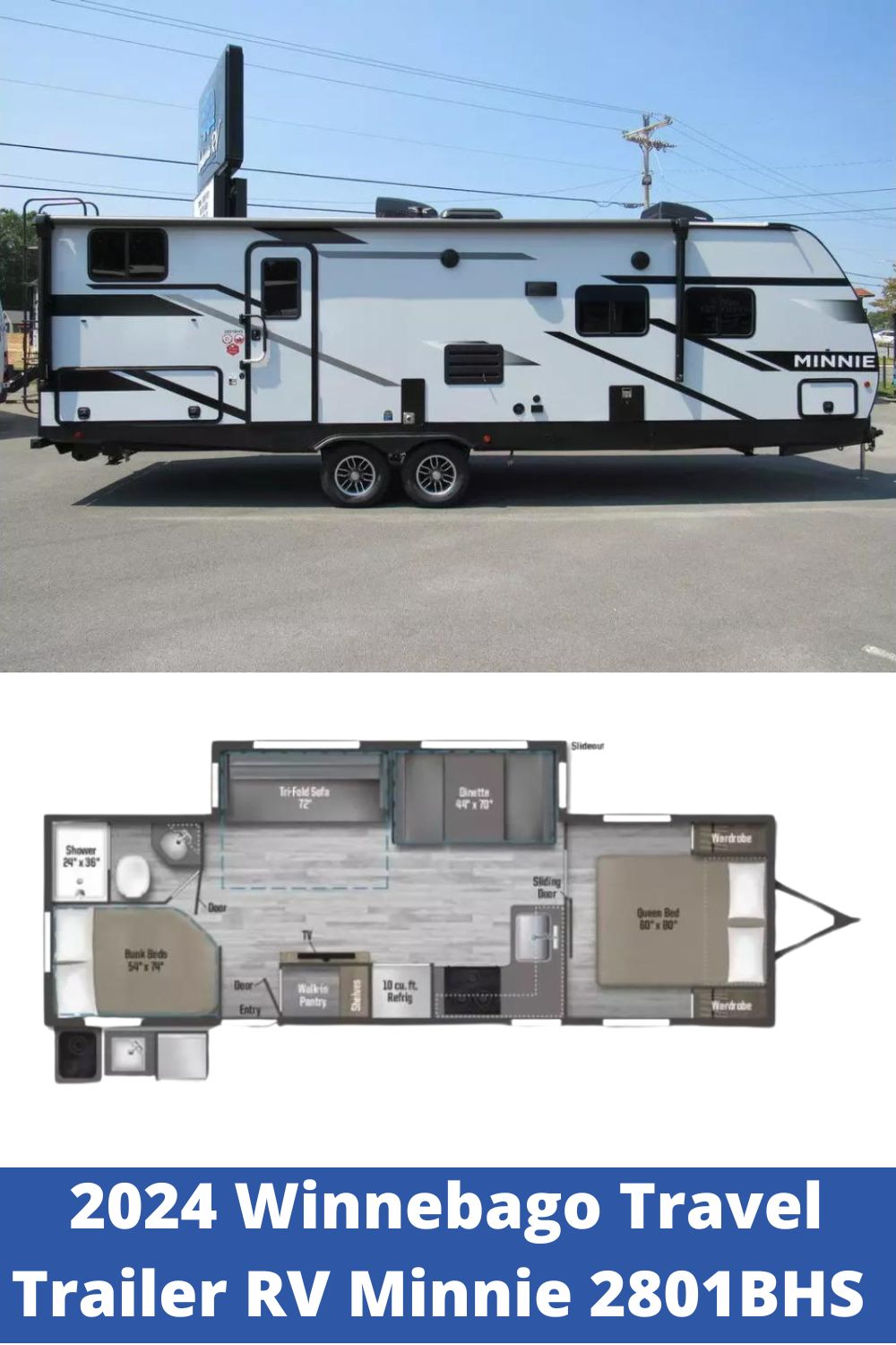 New 2024 Winnebago Travel Trailer RV Minnie 2801BHS (Floor Plan)