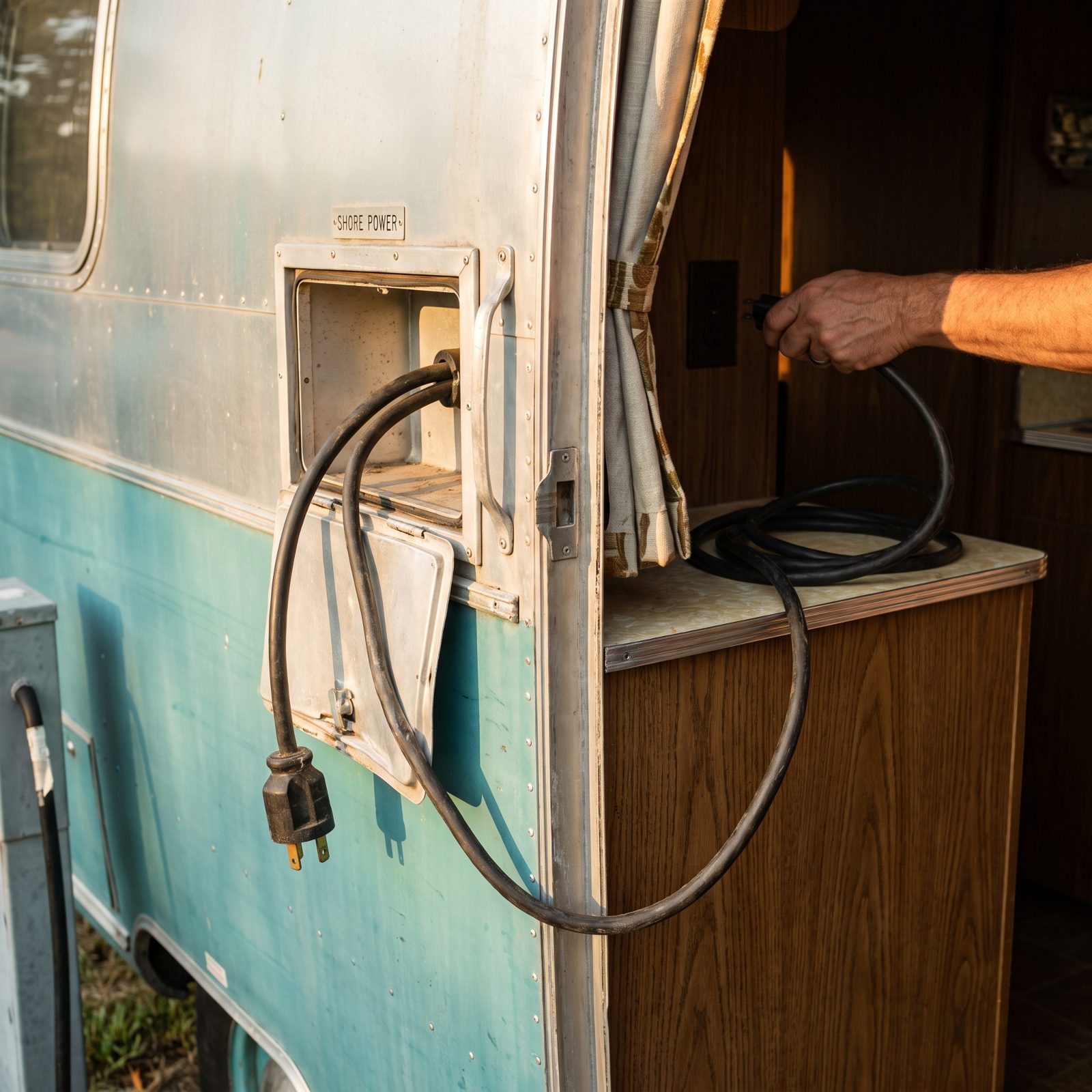 The 110-Volt Extension Cord Fed Through a Wall Hatch