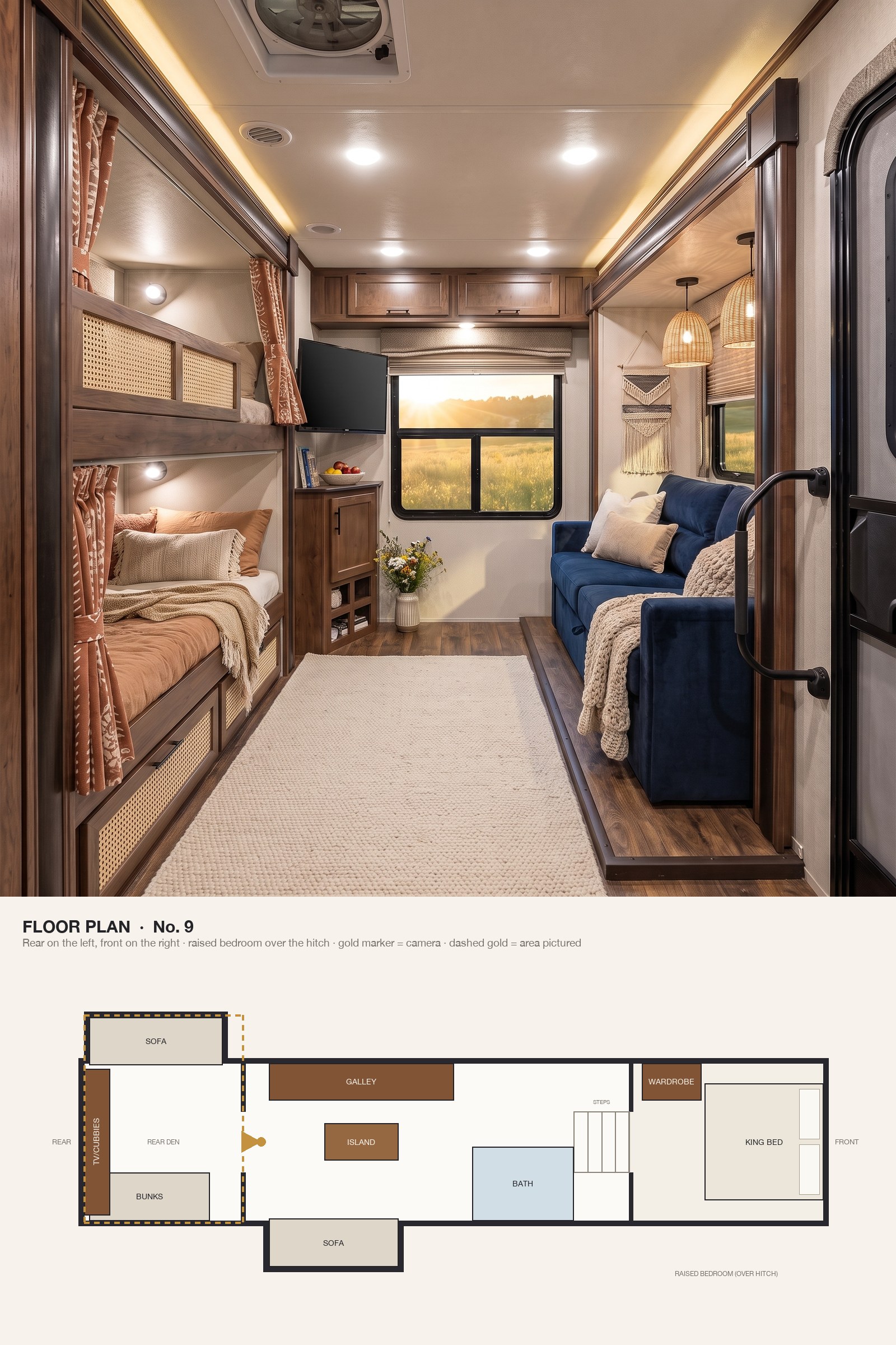 A Boho Bunk Den in Terracotta, Cane and Navy