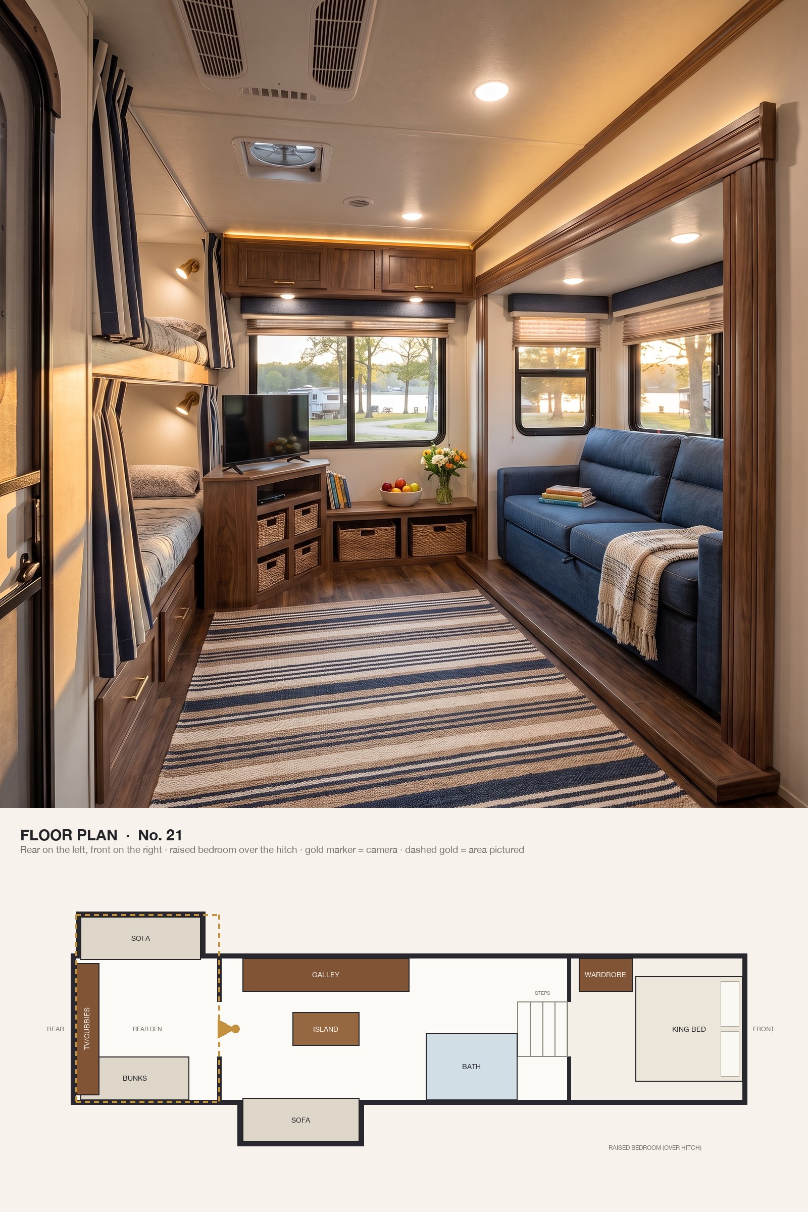 A Bunk Room Kids Won't Want to Leave, in Navy Stripes and Rattan