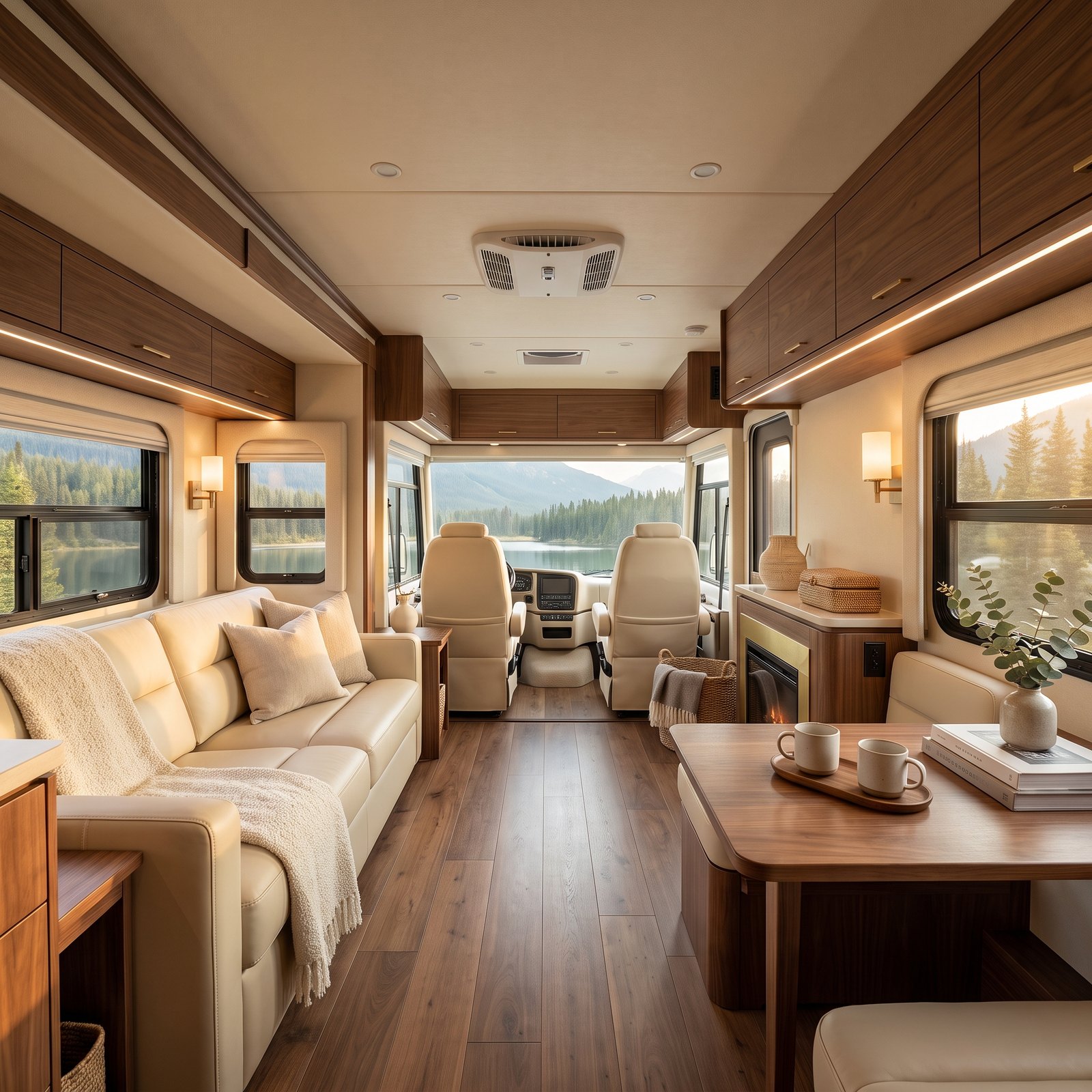 A Class A Motorhome Living Room Where Two Slide-Outs Open Up the Space