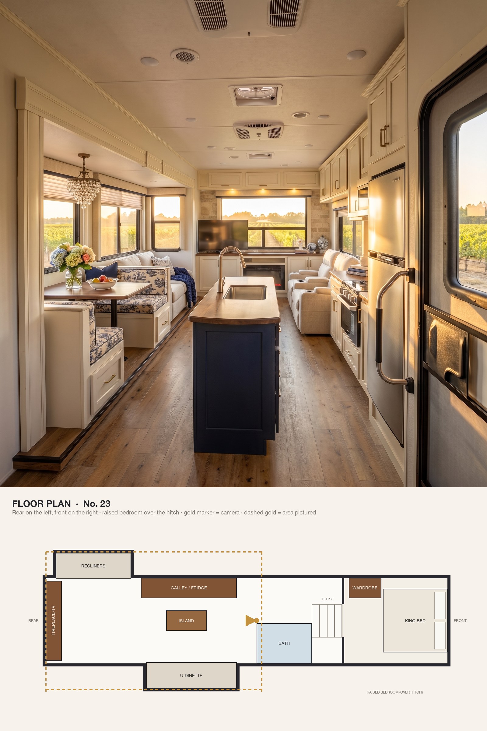 A French Country Island Kitchen in Navy, Cream and Toile