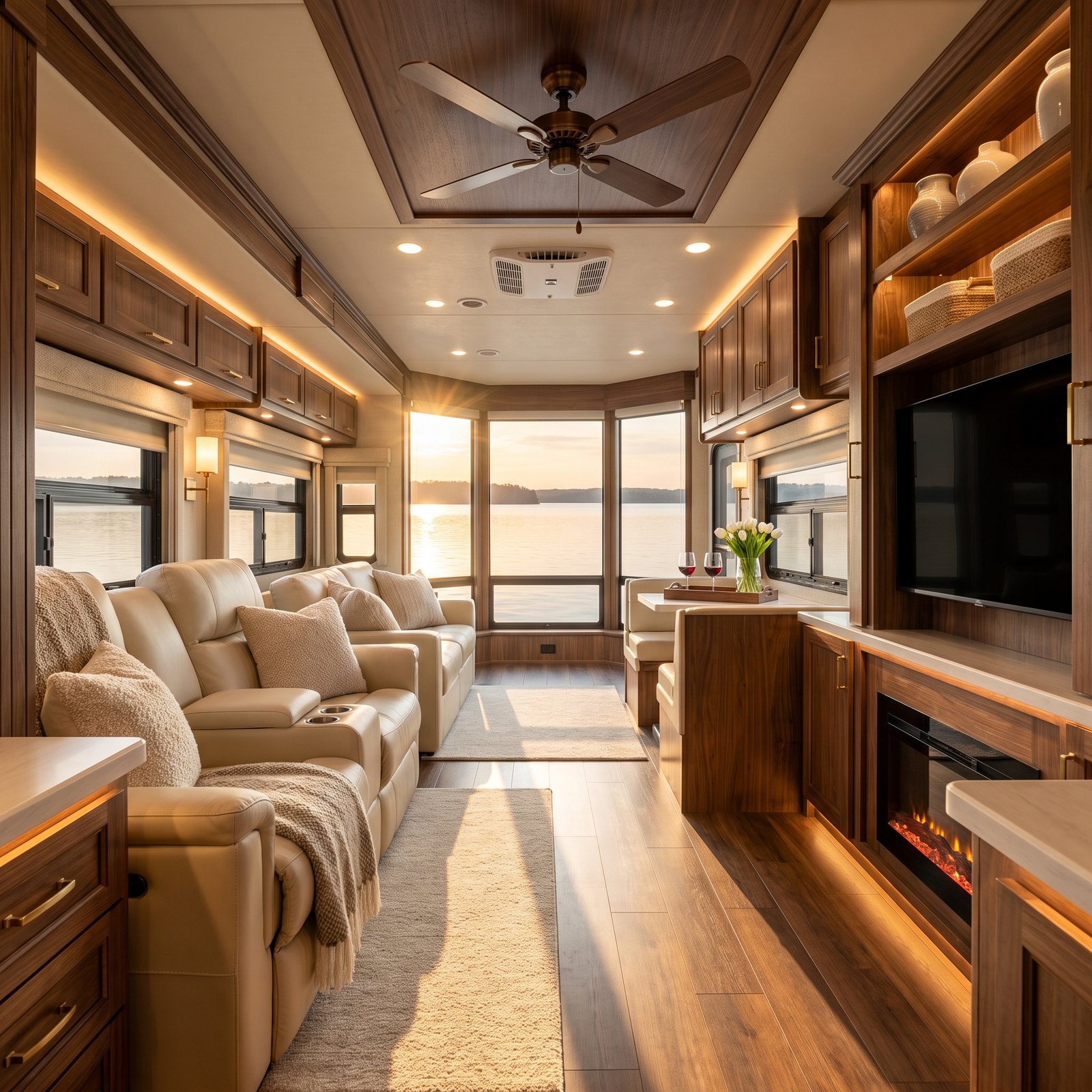 A Front-Living Fifth Wheel With a Wall of Windows