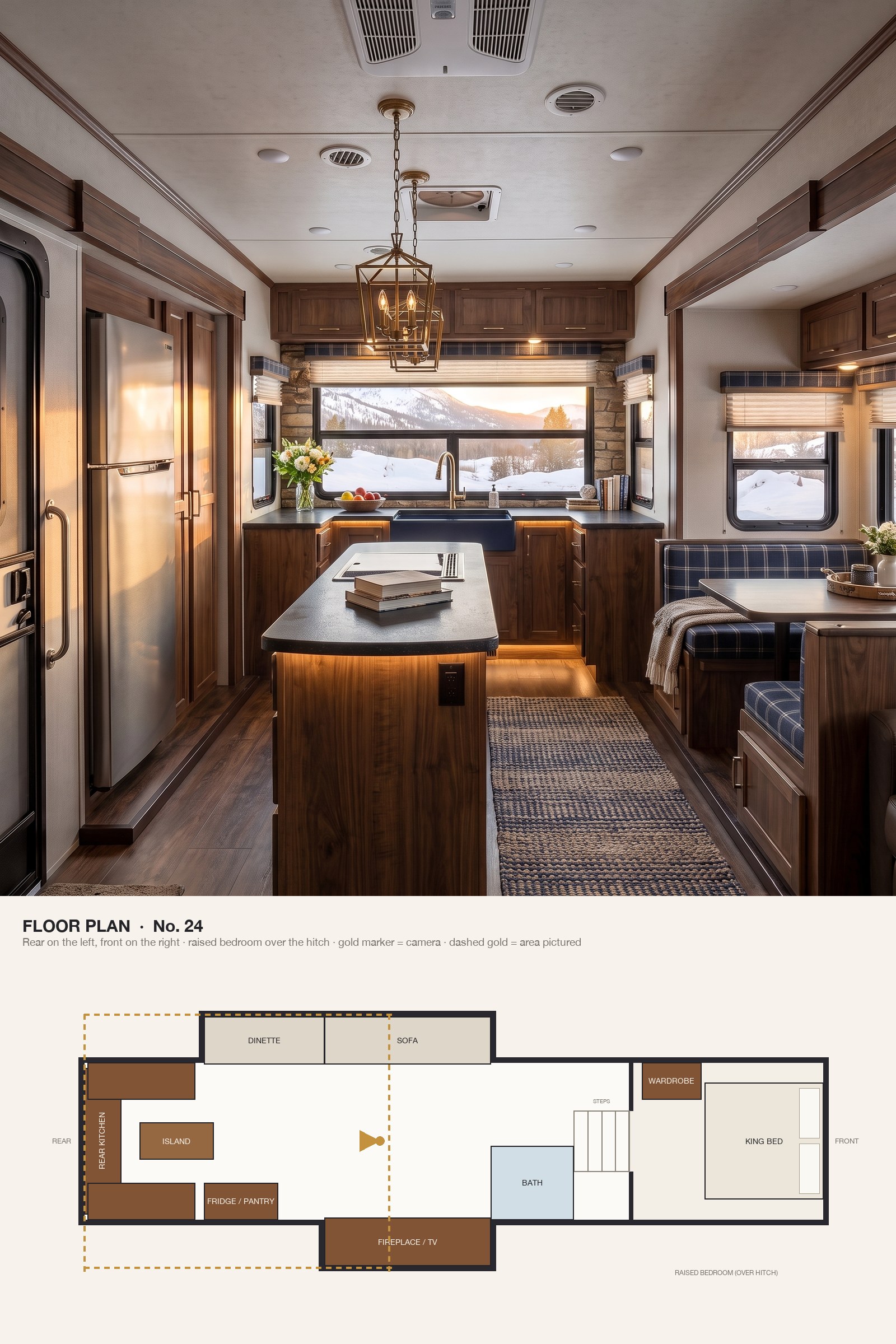 A Mountain Lodge Rear Kitchen in Walnut and Leathered Granite