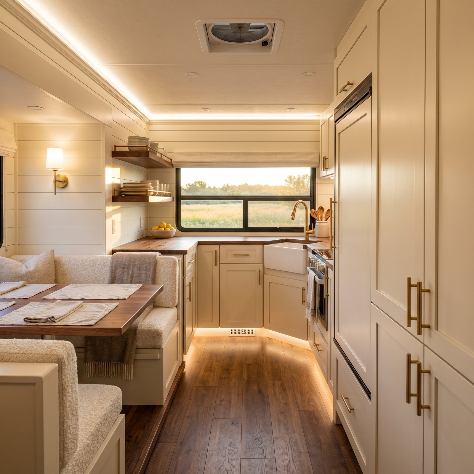 A Rear-Kitchen Travel Trailer With a Window Over the Sink