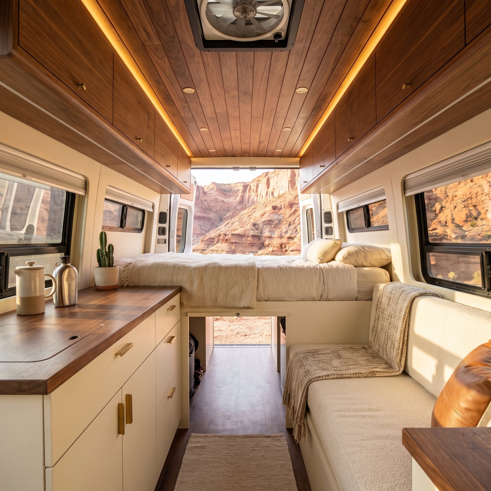 A Walnut-Ceilinged Sprinter Van for Desert Road Trips