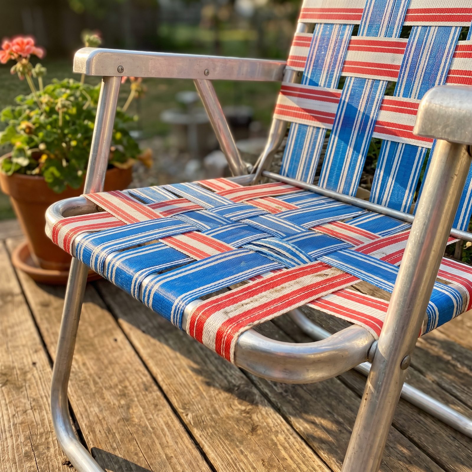 Aluminum Lawn Chairs Woven with Colorful Plastic Webbing