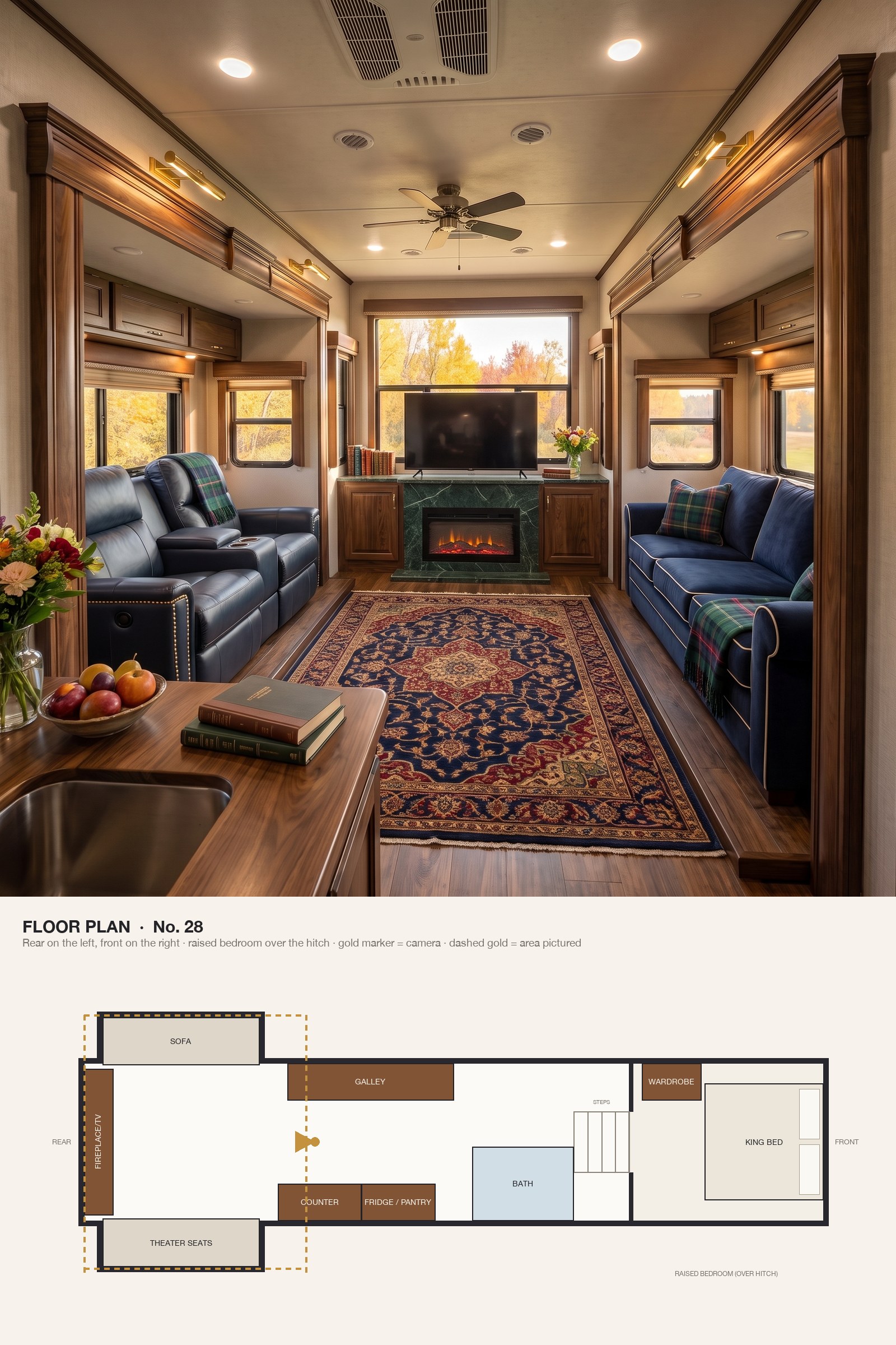 An English Library Rear Living Room in Navy Leather and Tartan