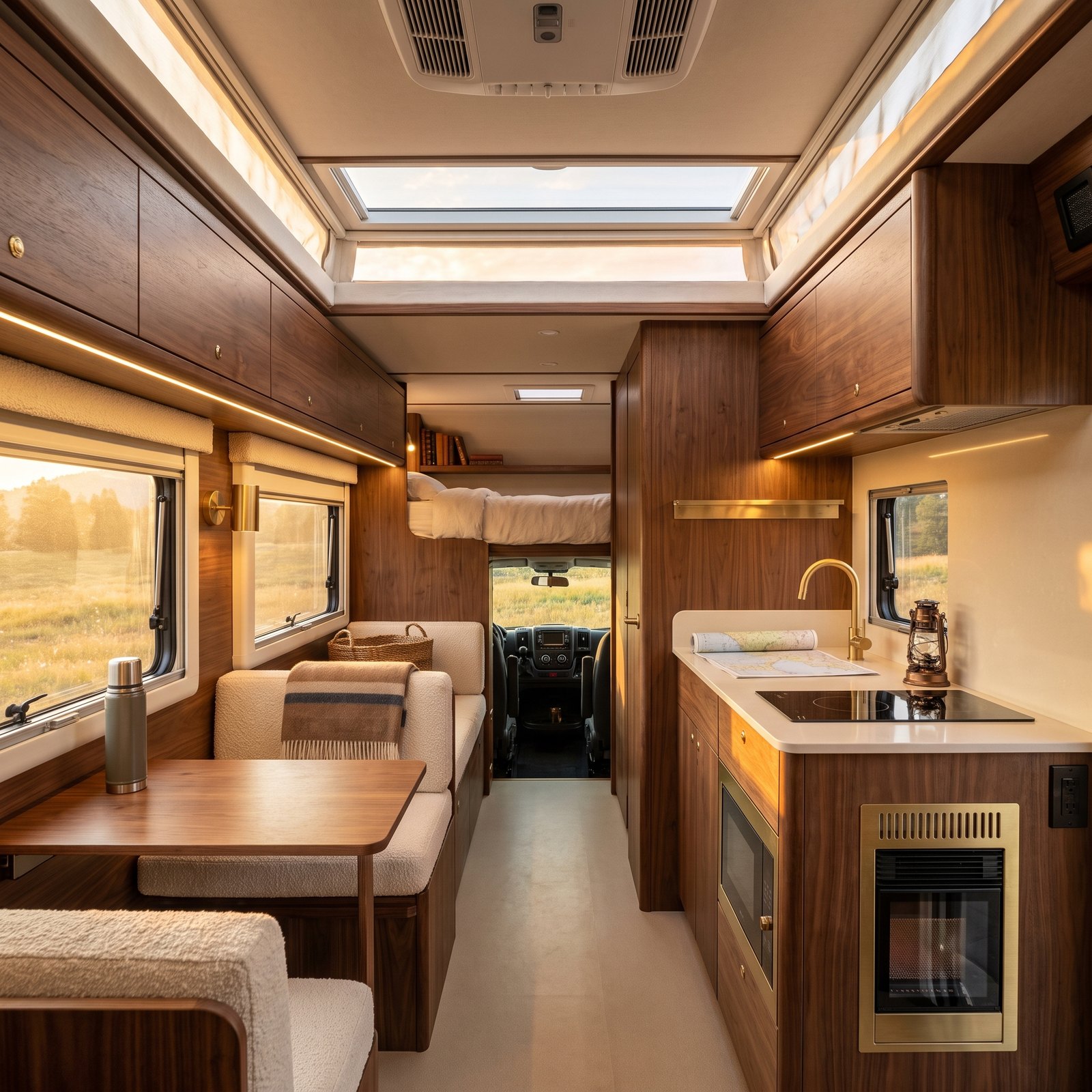 An Expedition Camper That's All Walnut and Cream Inside