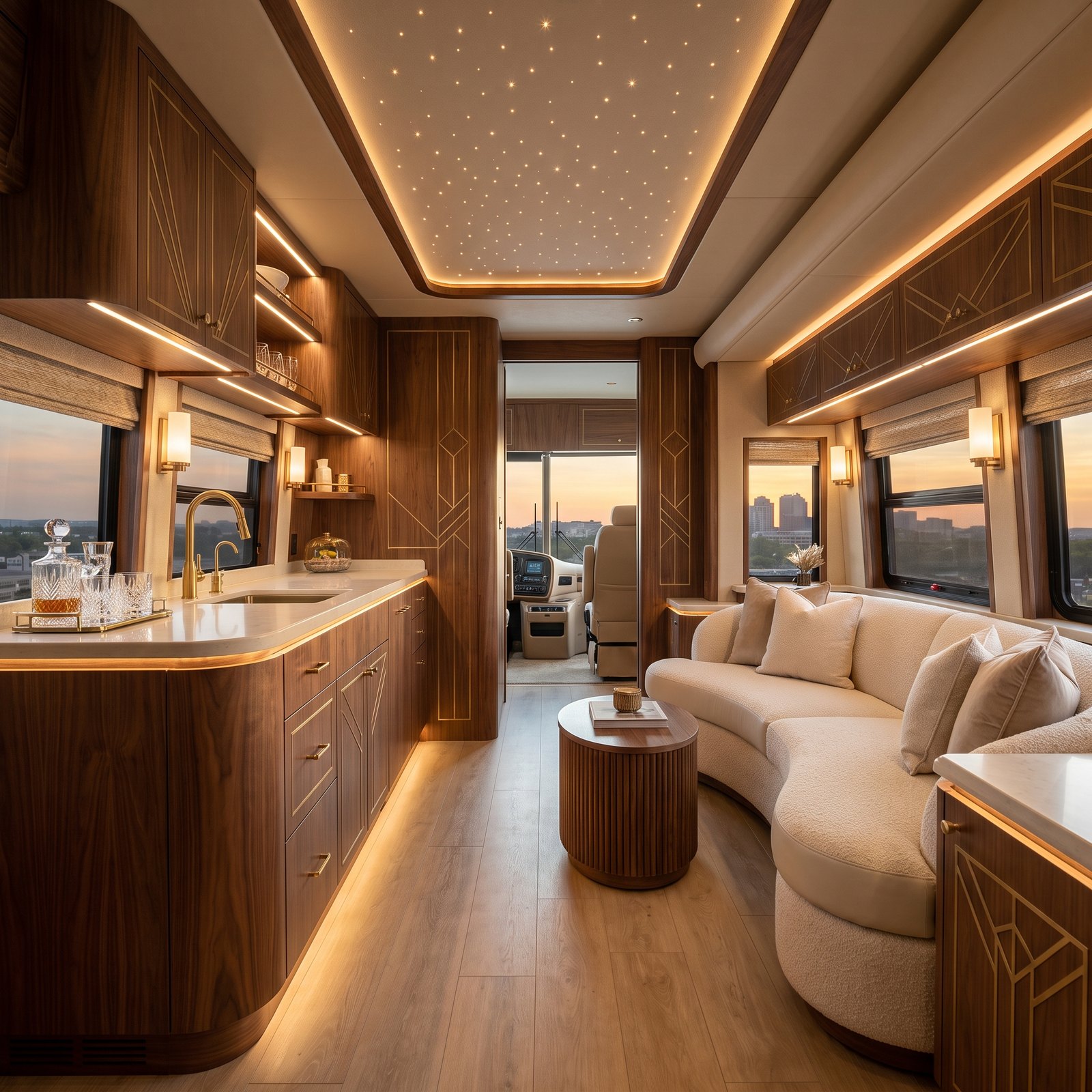 Art Deco Glamour Inside a Luxury Coach
