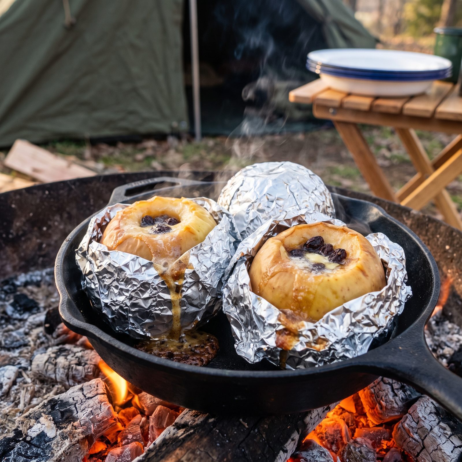Baked Apples Stuffed With Raisins and Buried in the Coals