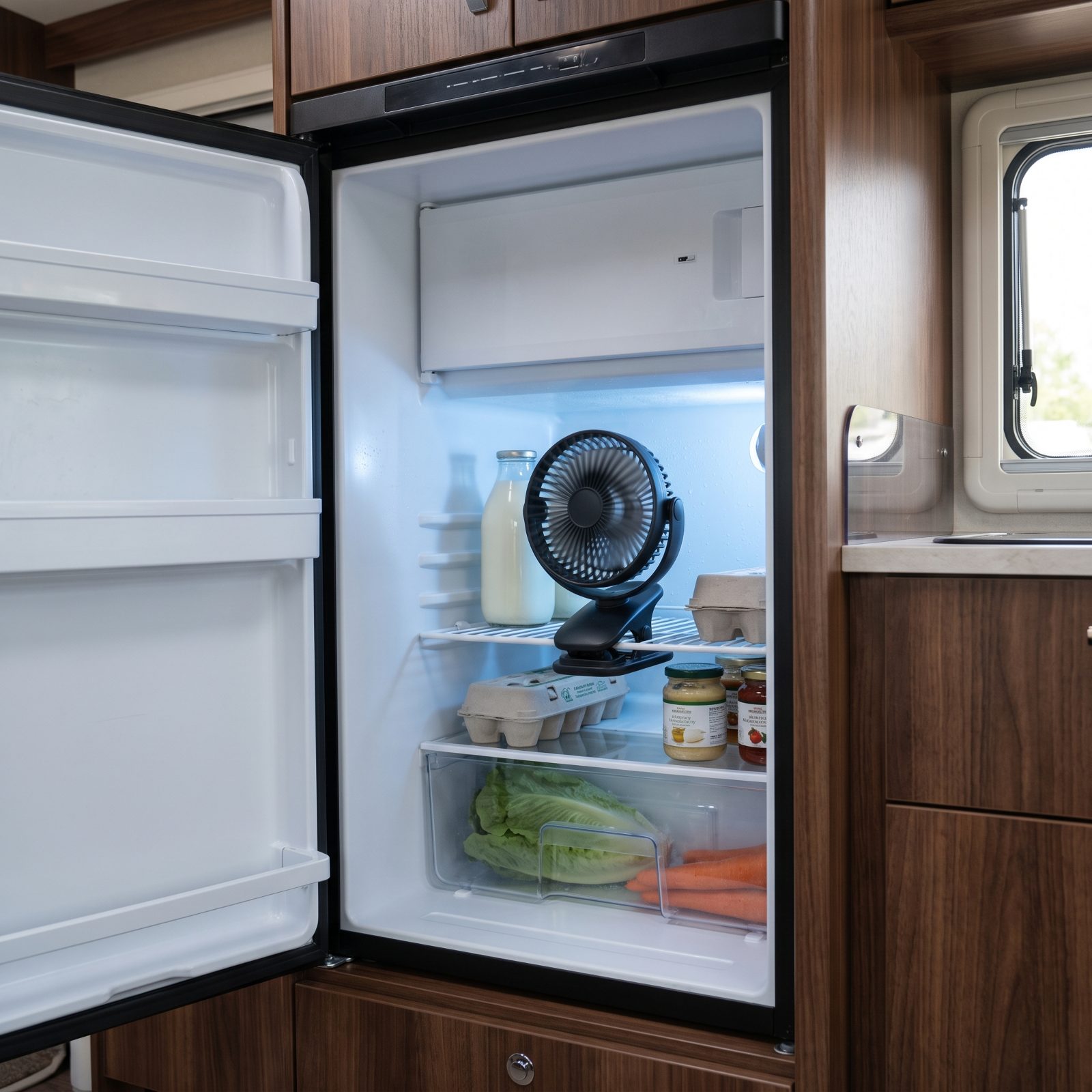 A Battery Fridge Fan That Chases the Warm Spots Out of an RV Refrigerator