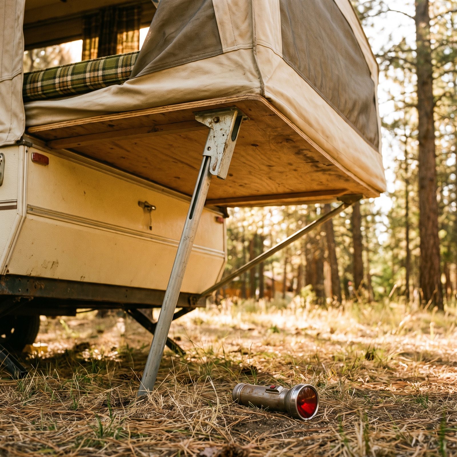 Bed-Support Poles Slotted Under the Bunks