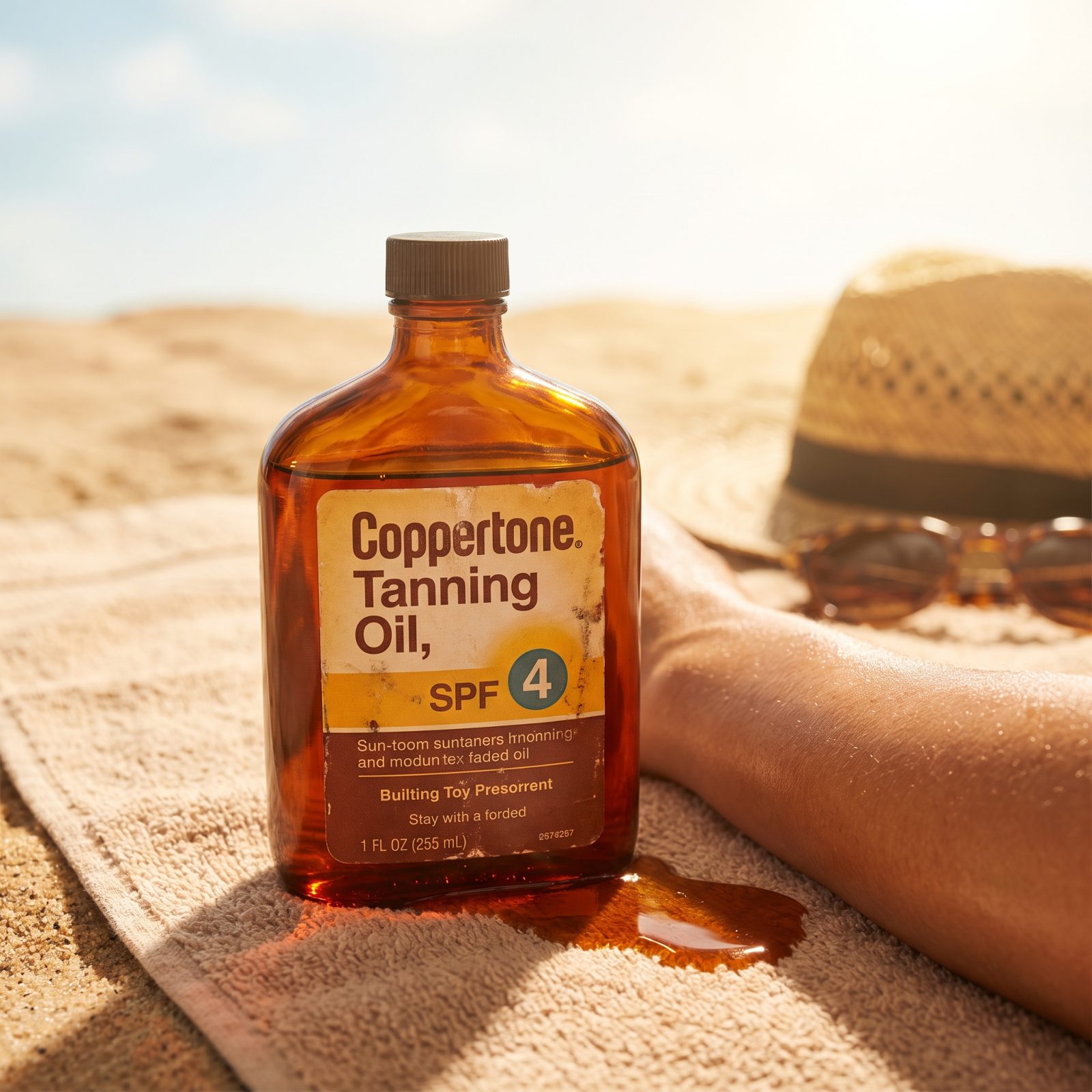A Bottle of Coppertone Tanning Oil with Almost No SPF