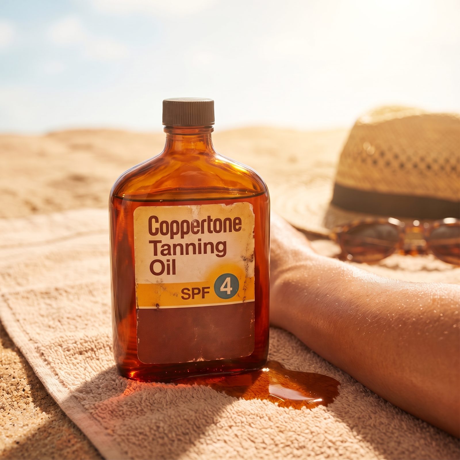 A Bottle of Coppertone Tanning Oil with Almost No SPF