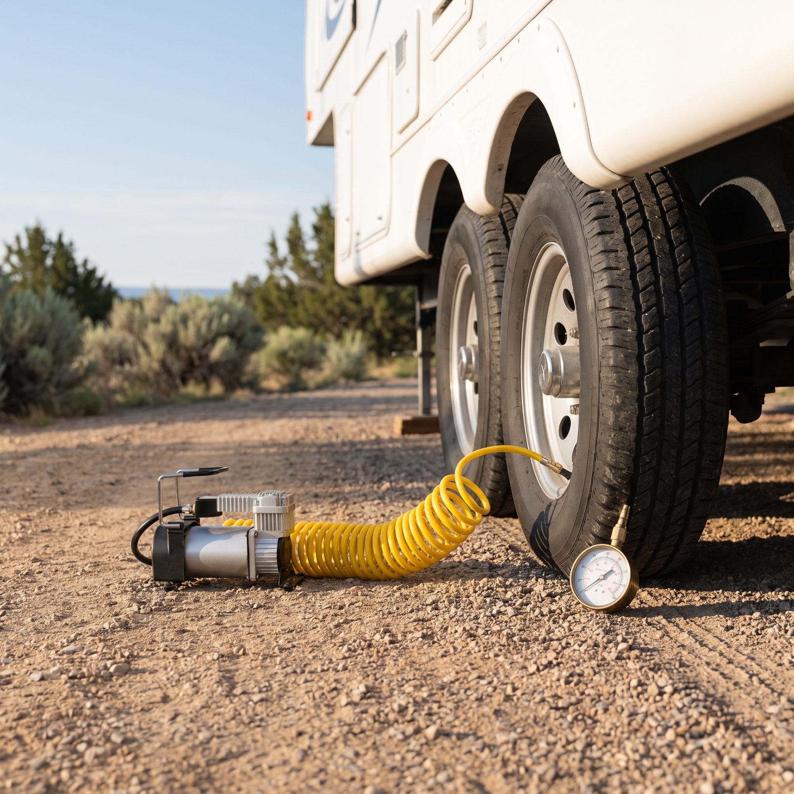 Bring an Air Compressor and Tire Gauge Rated for RV Pressures