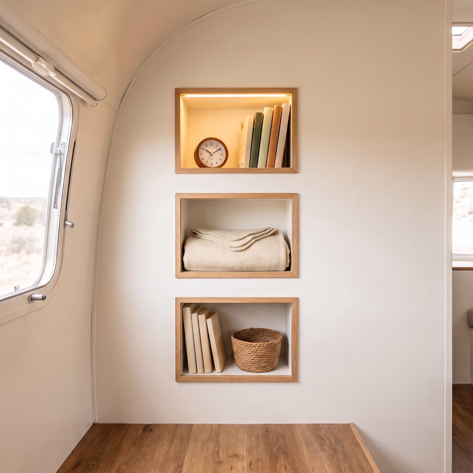Build shallow recessed cubbies into unused wall cavities