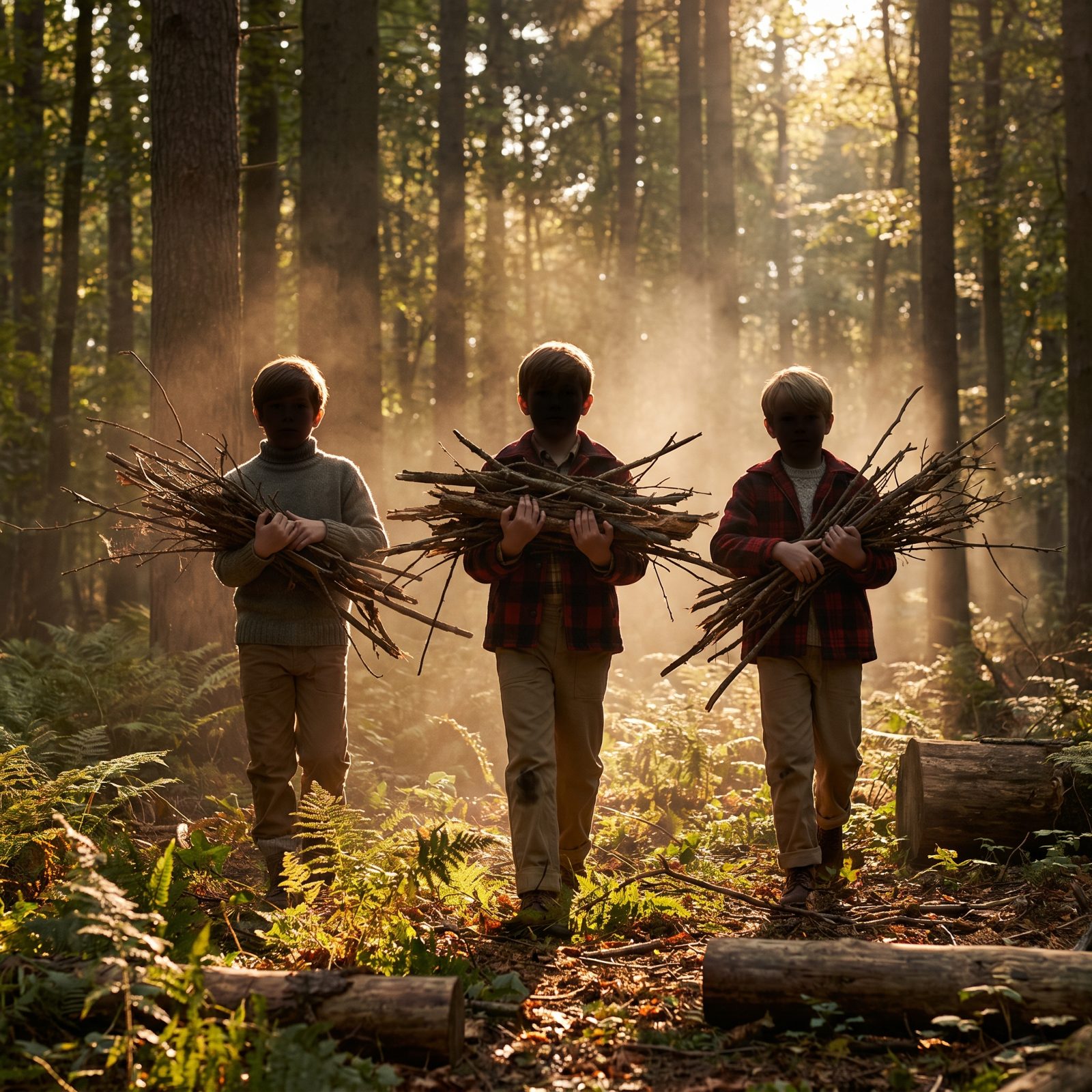 Building a Campfire With Wood Gathered Nearby
