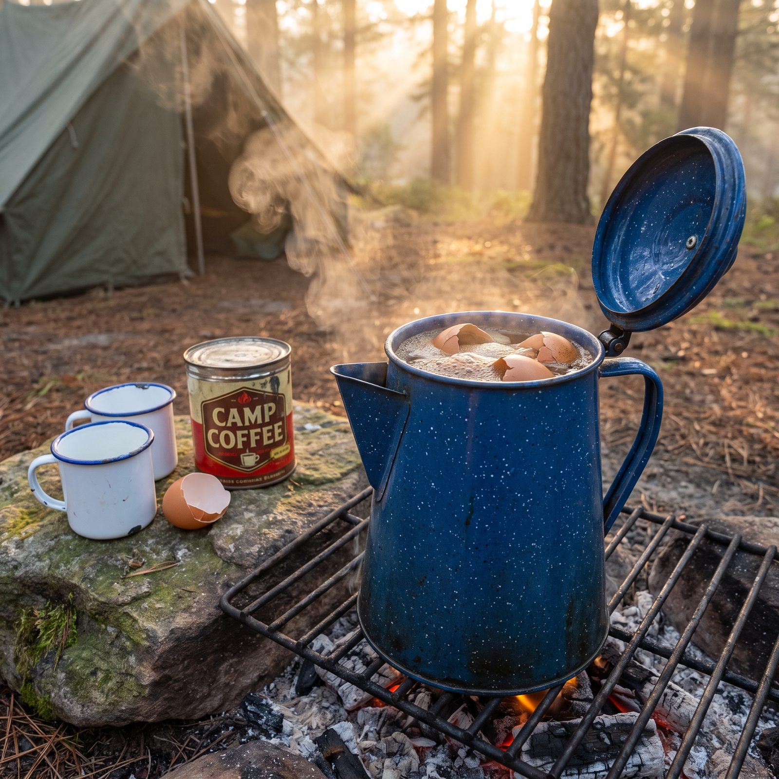 Camp Coffee Boiled in the Pot With Eggshells Tossed In