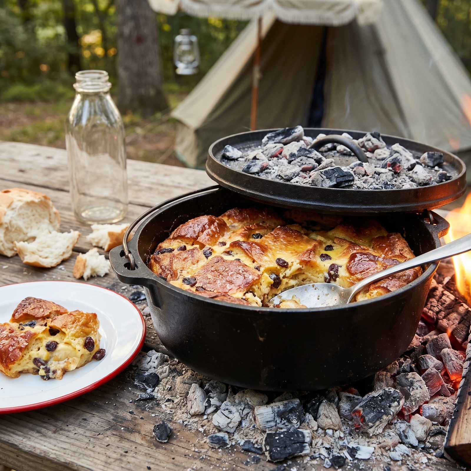 Campfire Bread Pudding Made From Yesterday's Stale Loaf