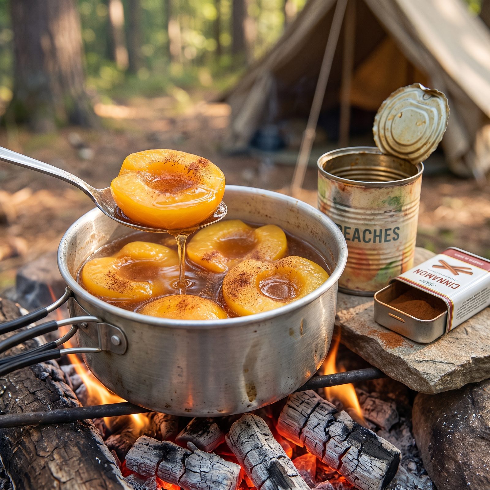 Canned Peaches Warmed With a Dusting of Cinnamon