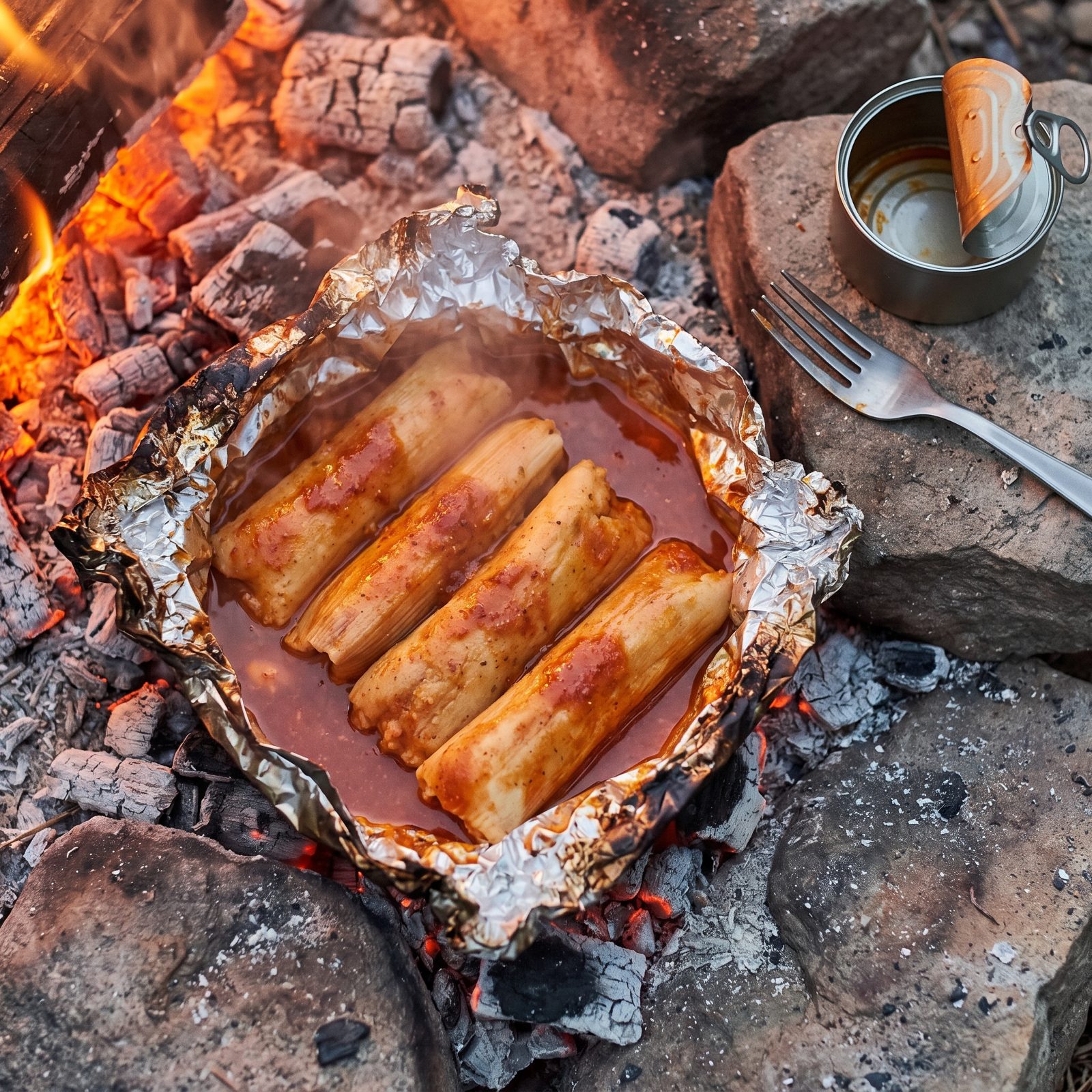 Canned Tamales Steamed in Their Foil