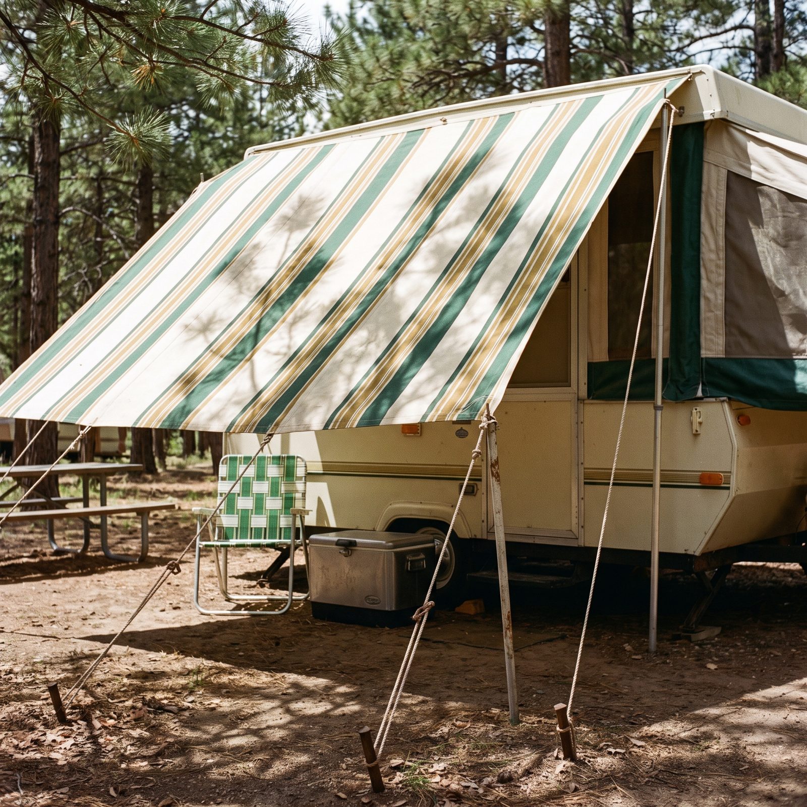 A Canvas Awning Held by Ropes and Stakes