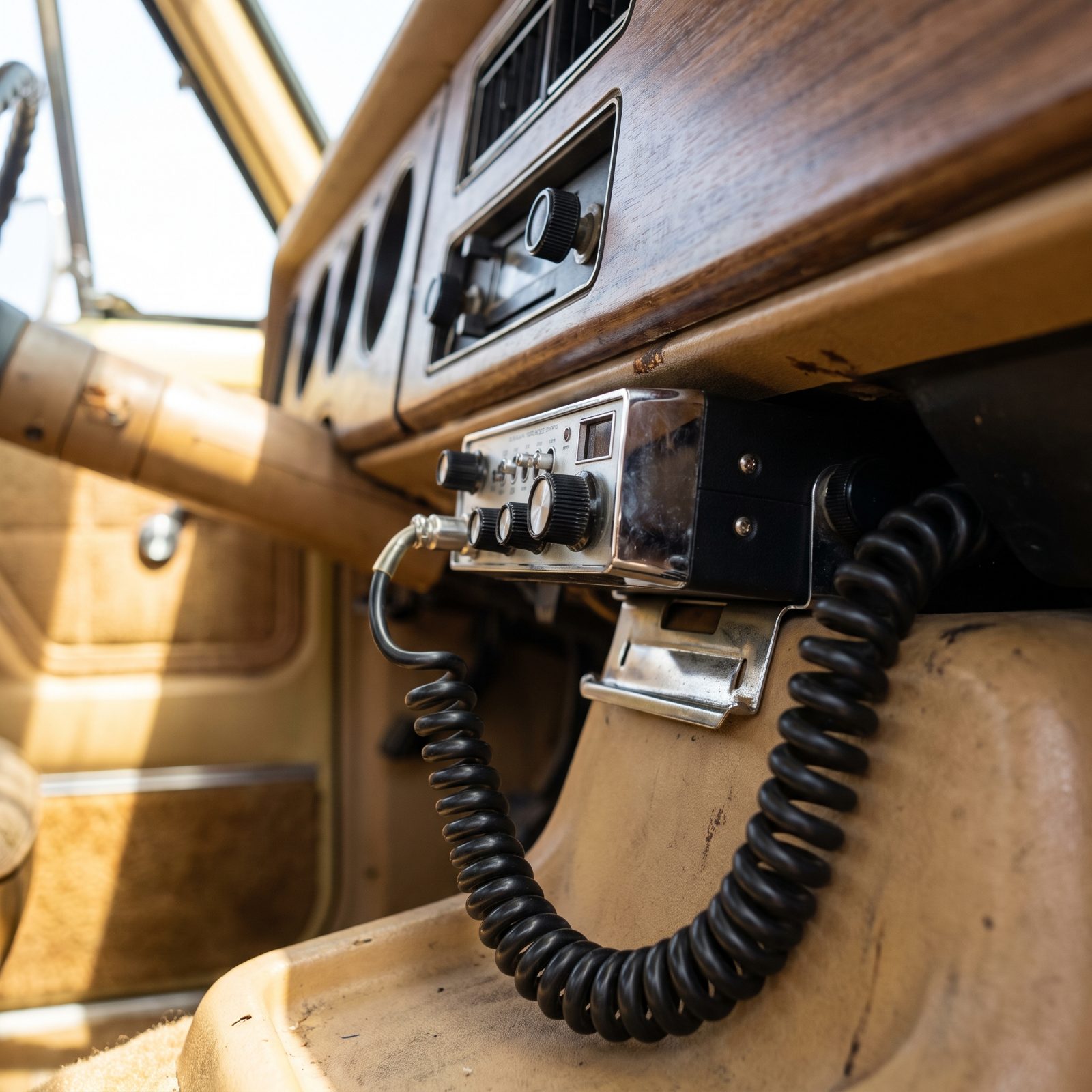 A CB Radio Bolted Under the Dashboard