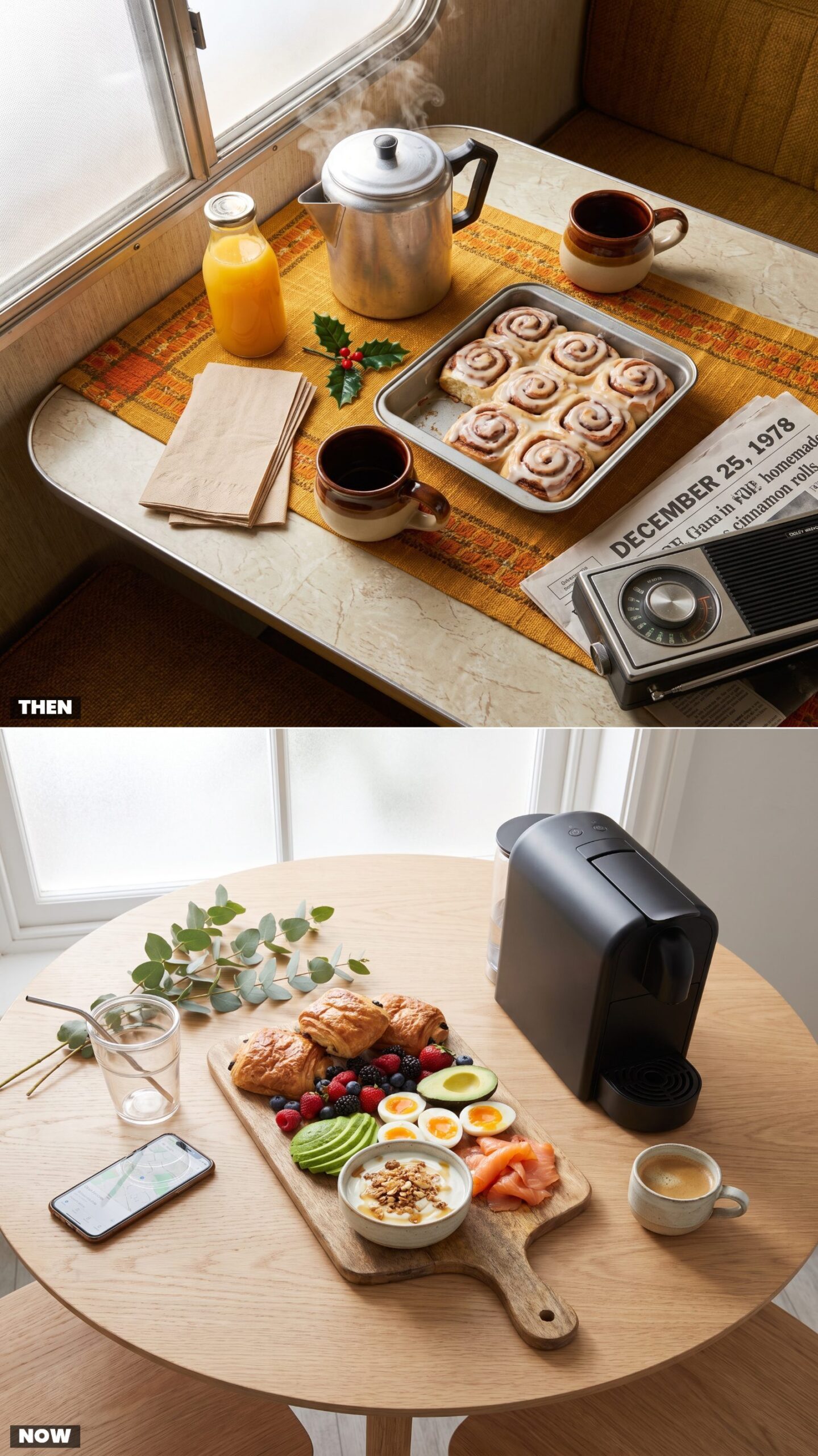 Christmas Breakfast: Percolator Coffee and Cinnamon Rolls vs. Pod Coffee and Brunch Boards